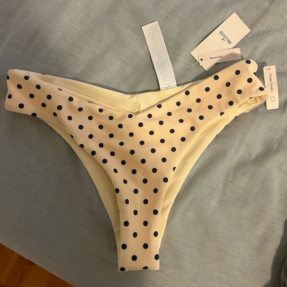 Hollister Yellow and navy polka dot reversible Swim Bottoms